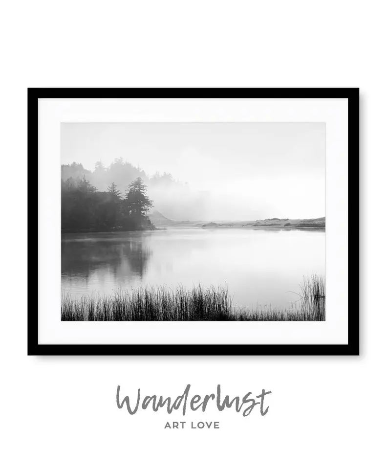 Black and White Prints Foggy Lake Nature Photography Black | Etsy | Etsy (US)