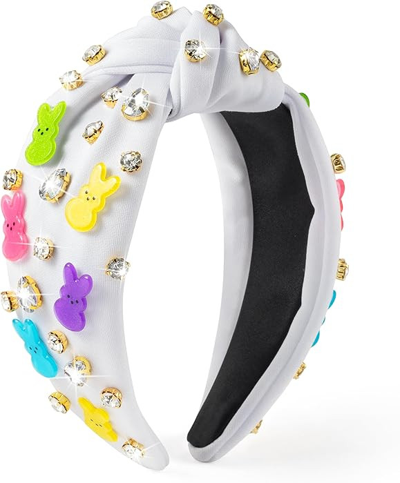 PANTIDE Easter Bunny Jeweled Knotted Headband - Rabbit Rhinestone Crystal Embellished Headband Wi... | Amazon (US)