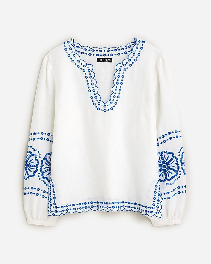 Embroidered linen tunic top | J. Crew US