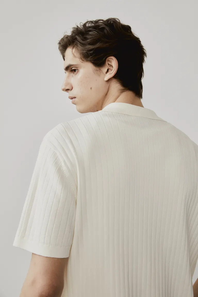Regular Fit Rib-knit Resort Shirt - Short sleeve - Regular length - Cream - Men | H&M US | H&M (US + CA)