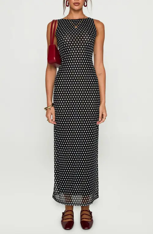 Princess Polly Top of Mind Polka Dot Mesh Maxi Dress in Black at Nordstrom, Size 0 | Nordstrom