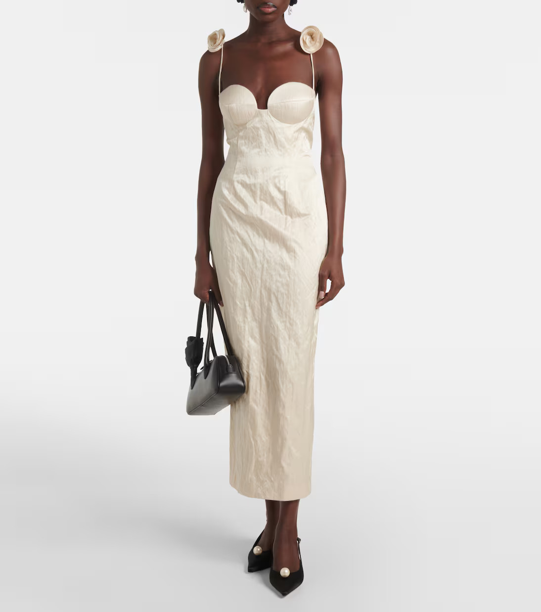 Floral-appliqué cotton-blend bustier dress | Mytheresa (US/CA)