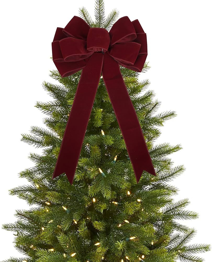 13" Burgundy Bow Pre-Tied Bow For Christmas Tree, Dark Red Velvet Ribbon Bow For Wreaths, Tree To... | Amazon (US)