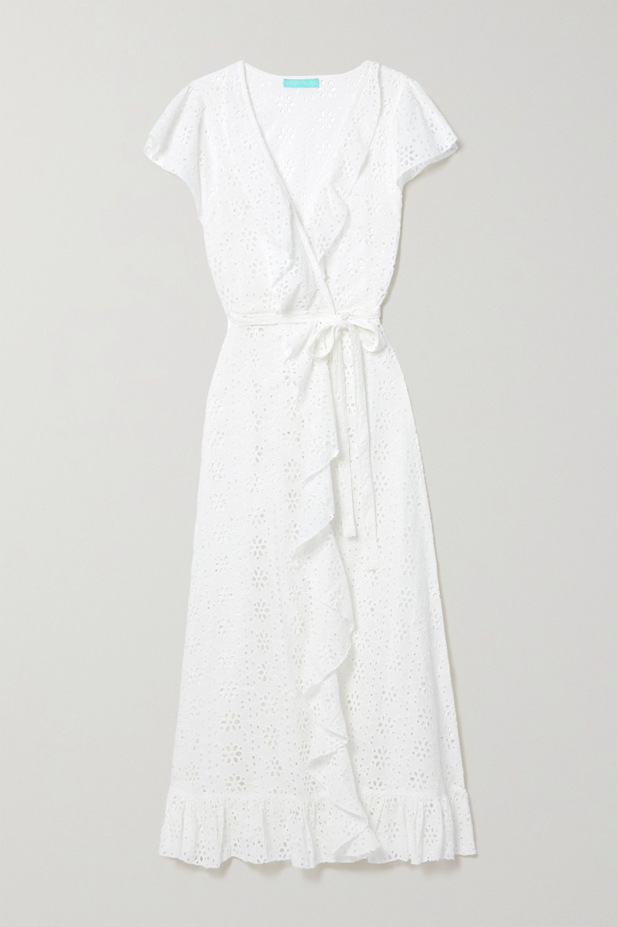 White Brianna belted ruffled broderie anglaise cotton wrap maxi dress | Melissa Odabash | NET-A-P... | NET-A-PORTER (UK & EU)