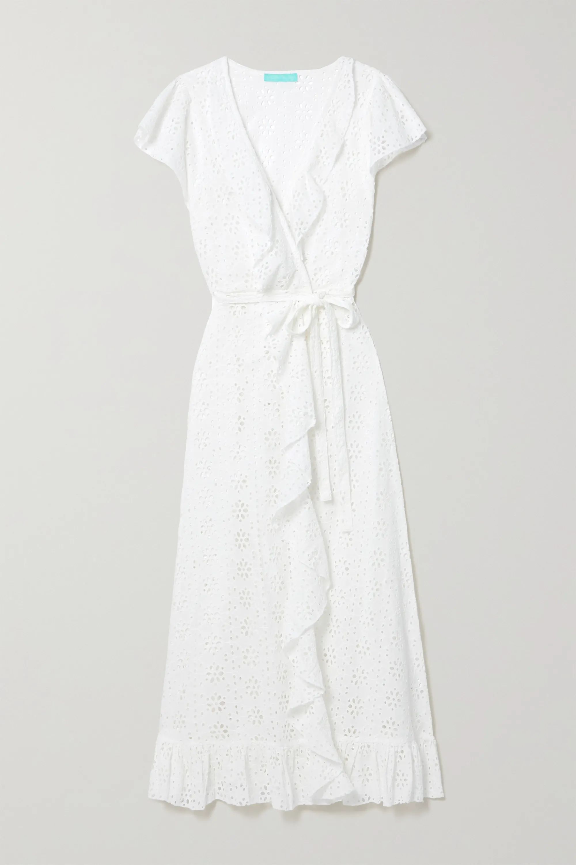 White Brianna belted ruffled broderie anglaise cotton wrap maxi dress | Melissa Odabash | NET-A-P... | NET-A-PORTER (US)