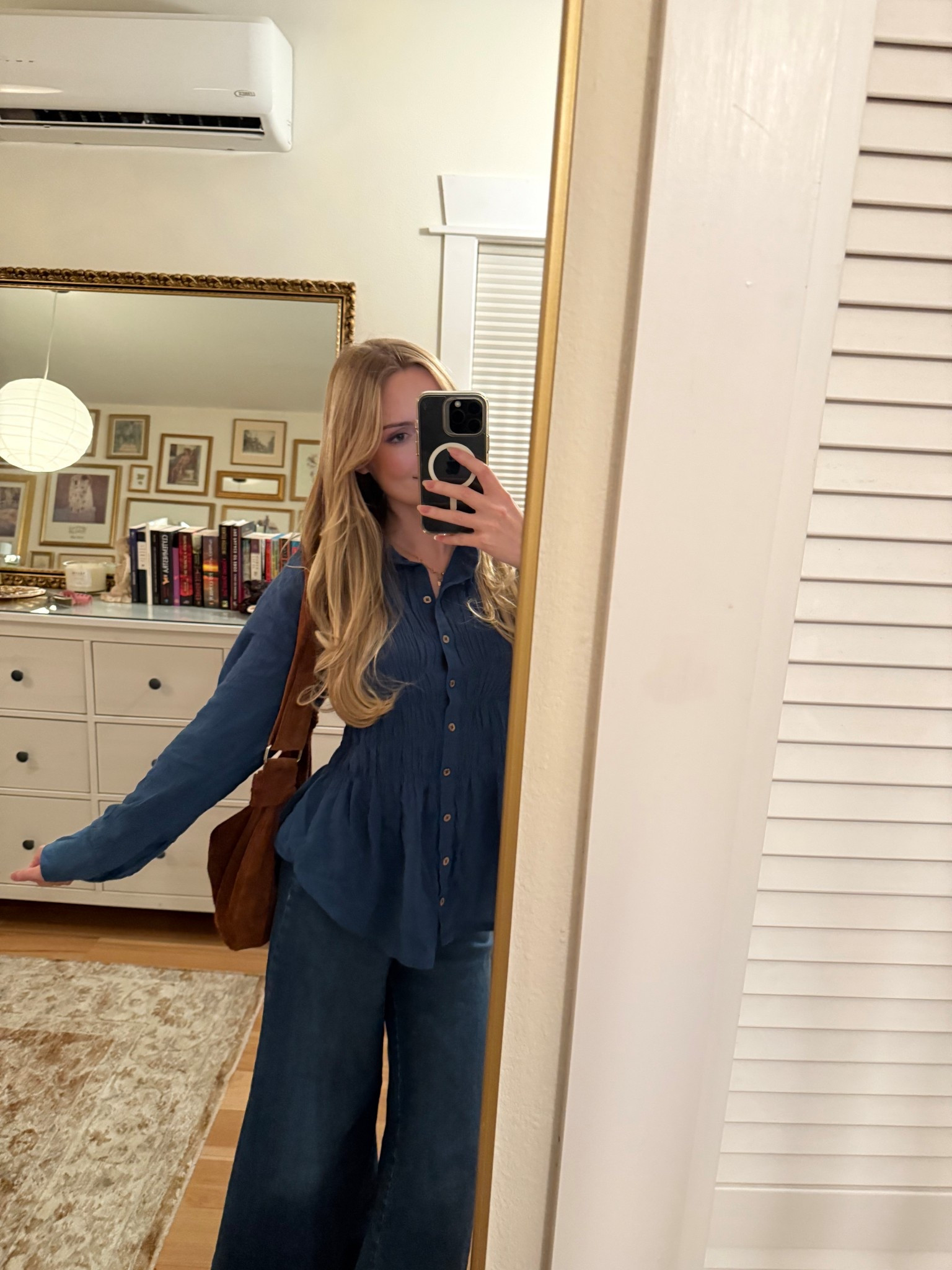 The shirt is sold out in blue but has limited availability in white! 
I have a size small!