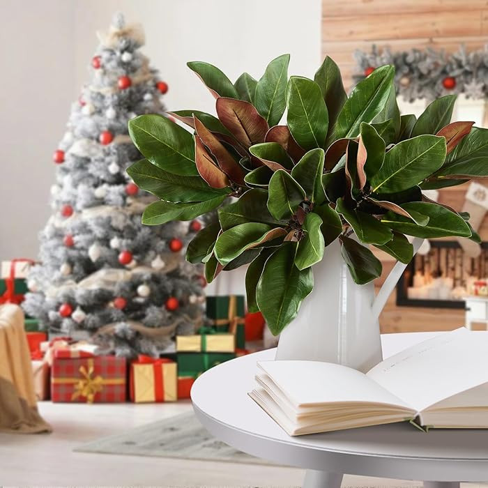 4 Pcs Magnolia Artificial Leaves Branches 22 Inch 3D Real Touch Faux Magnolia Stems Fake Magnolia... | Amazon (US)