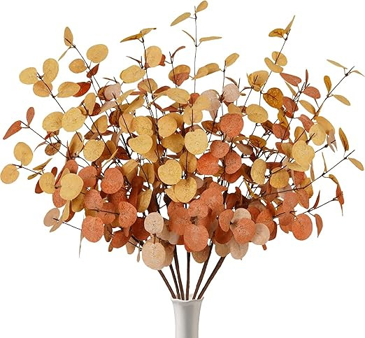 Houele 6Pcs Fall Artificial Eucalyptus Stems 24" Fake Eucalyptus Leaves Branches Autumns Festival... | Amazon (US)
