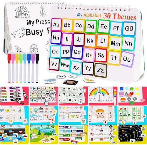 Mallify Busy Book for Toddlers 3-5, Montessori Busy Book with 30 Themes and 8 Markers, Kids Binde... | Amazon (US)