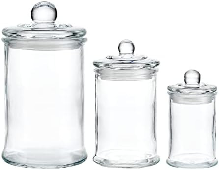KMWARES 3PCs Set Small Mini Clear Glass Premium Quality Apothecary Jars/Bathroom Storage/Vanity O... | Amazon (US)
