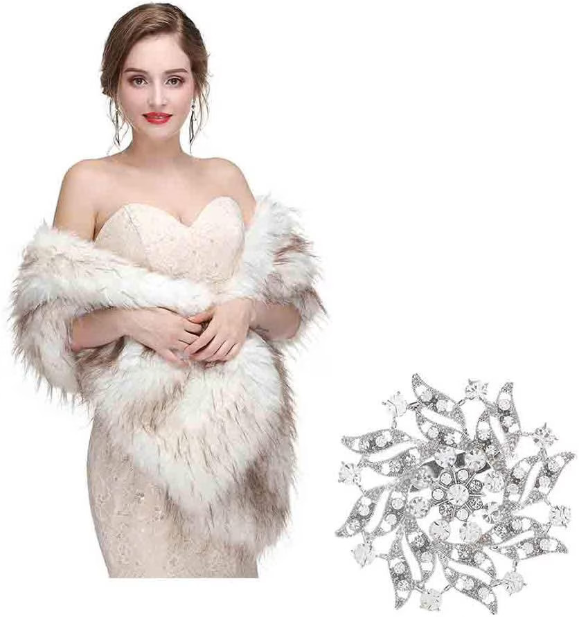 Women's Faux Fur Wraps Long Wedding Fur Shawl 1920s Sleeveless Bridal Fur Stole Scarf for Bride and Bridesmaid | Walmart (US)