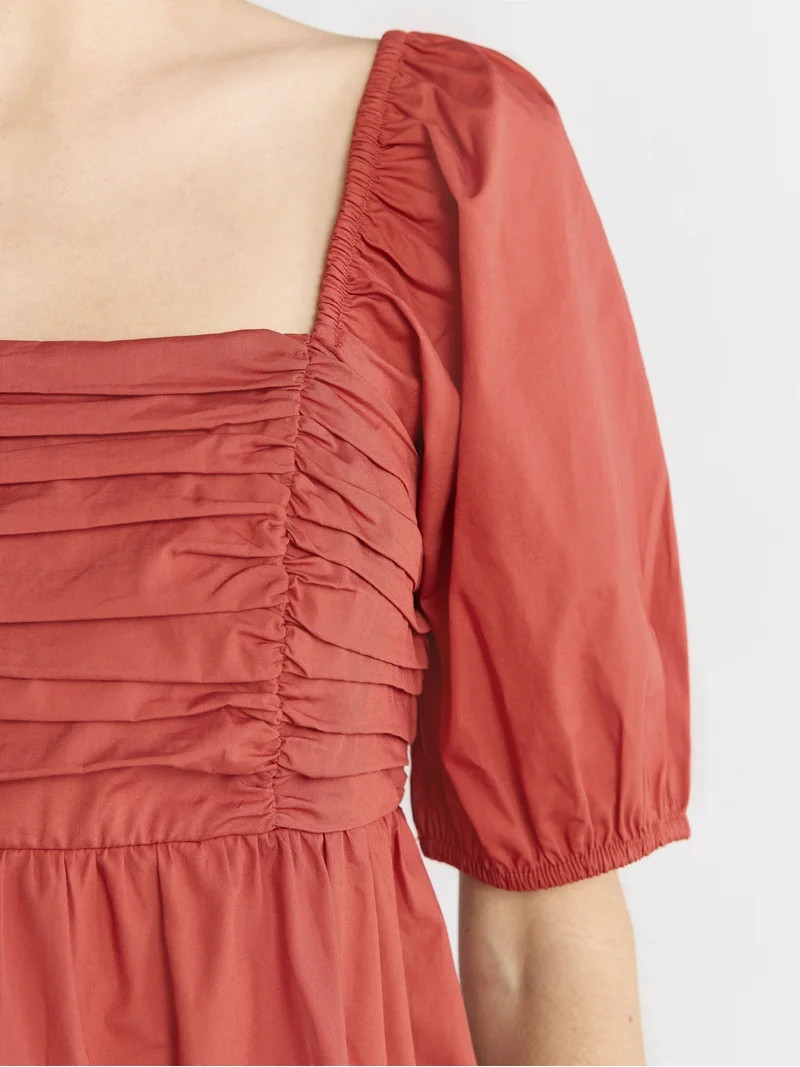 Free Assembly Women's Shirred Cotton Mini Dress with Puff Sleeves, Sizes XS-XXXL | Walmart (US)