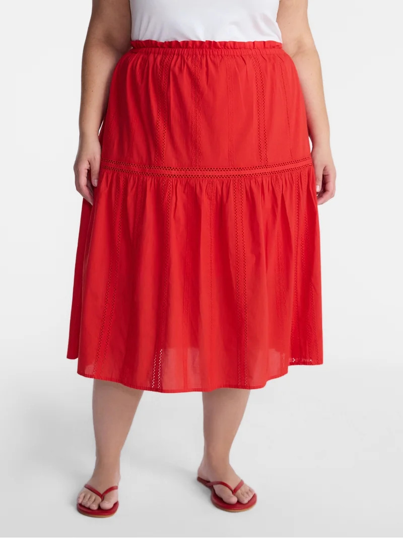 Terra & Sky(No ratings yet) Terra & Sky Women’s Plus Cotton Geo Eyelet Midi Skirt, Sizes 0X-5X ... | Walmart (US)