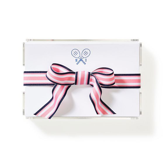 Ribbon Memo Sheets in Acrylic Holder, Set of 150, Pink-Navy | Mark and Graham