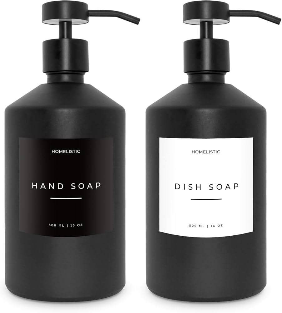 Luxury Glass Soap Dispenser Set of 2 - Elegant Glass Bottles with Matte Black Pumps, Ideal Kitche... | Amazon (US)