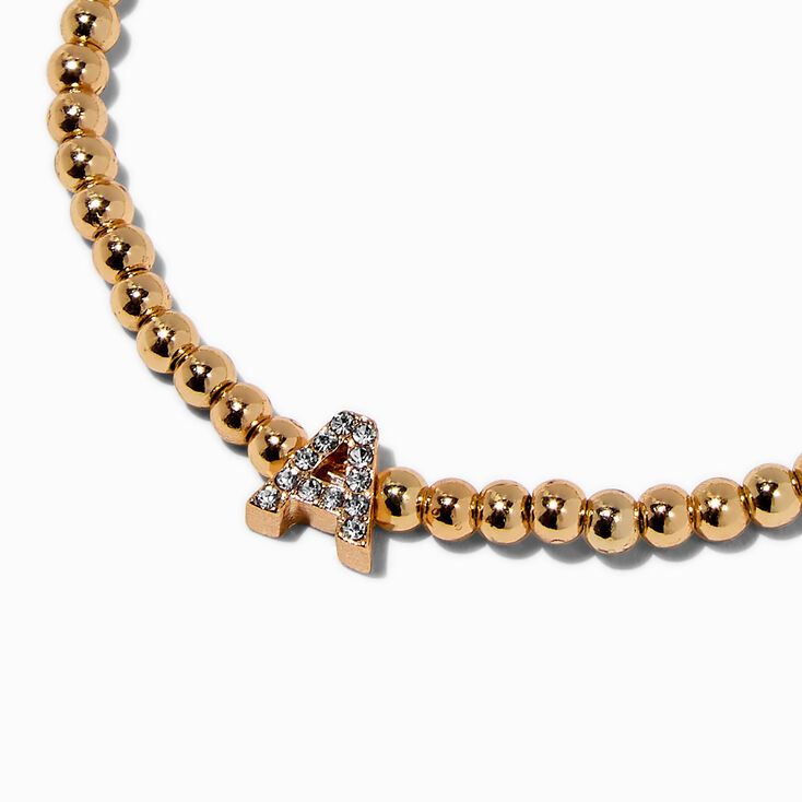 Gold-tone Beaded Pavé Initial Stretch Bracelet - A | Claire's (UK)