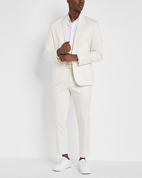 Slim Solid White Cotton Hyper Stretch Suit Jacket | Express