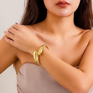 choice of all Gold Cuff Bracelets for Women Chunky Bangle Bracelets for Women Non Tarnish Gold Pl... | Amazon (US)