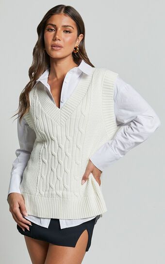 Cadha Vest - Knit Vest in Cream | Showpo (ANZ)