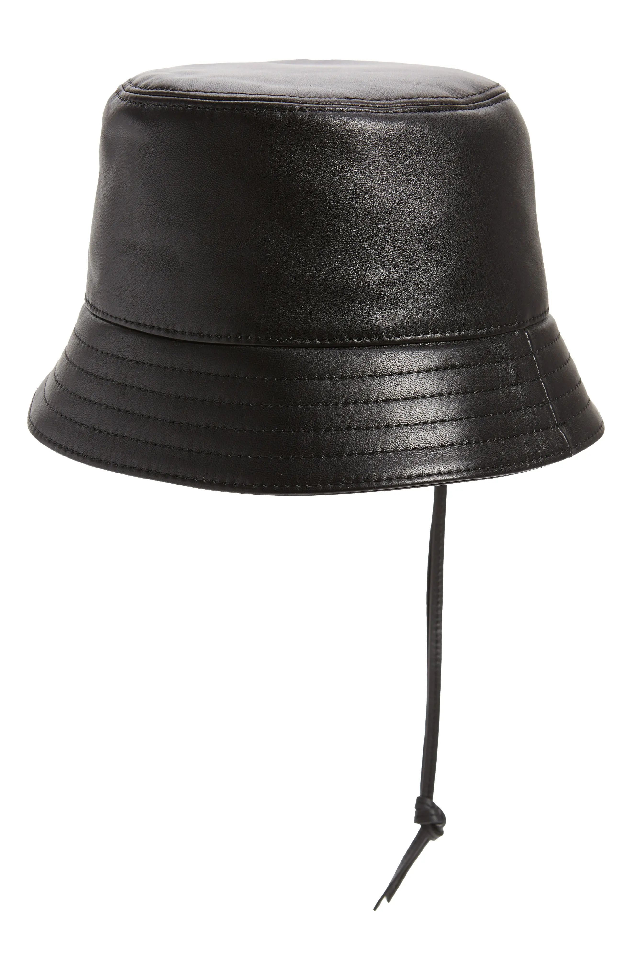 Loewe Anagram Logo Patch Leather Bucket Hat, Size 57 in Black at Nordstrom | Nordstrom