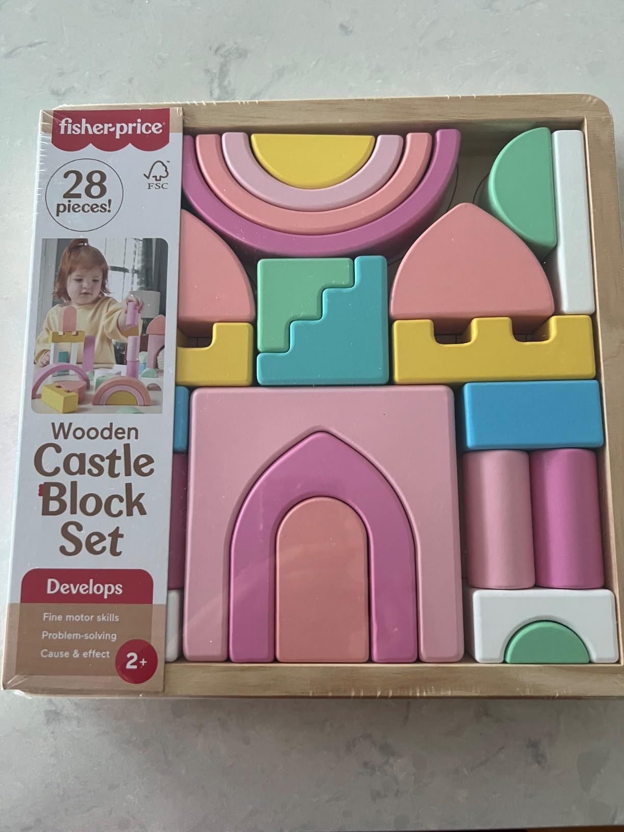 Fisher-Price Wood Toddler Toy Castle Block Set, 28 Wooden Pieces for Stacking Developmental Play ... | Amazon (US)
