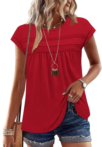 WIHOLL Womens Summer Tops Trendy 2026 Lace Crochet Cap Short Sleeve Shirts Crew Neck T Shirts Cas... | Amazon (US)