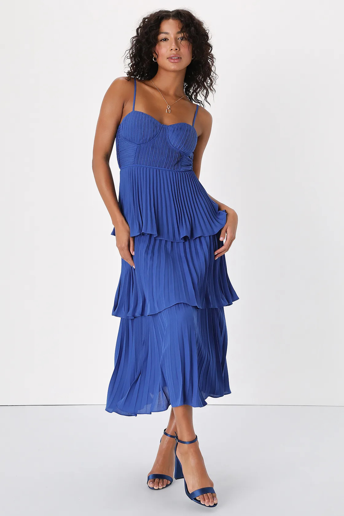 Cascading Crush Cobalt Blue Tiered Bustier Midi Dress | Lulus