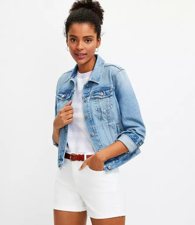 Denim Roll Shorts in White | LOFT