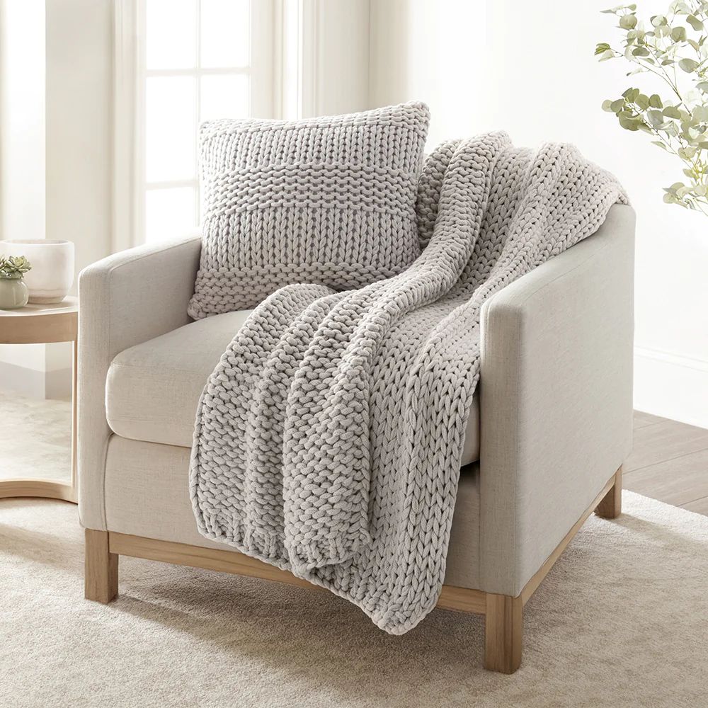 Buy Chunky Knit Throw Blanket and Decor Pillow with Insert Bundle | LINENS & HUTCH | Linens and Hutch