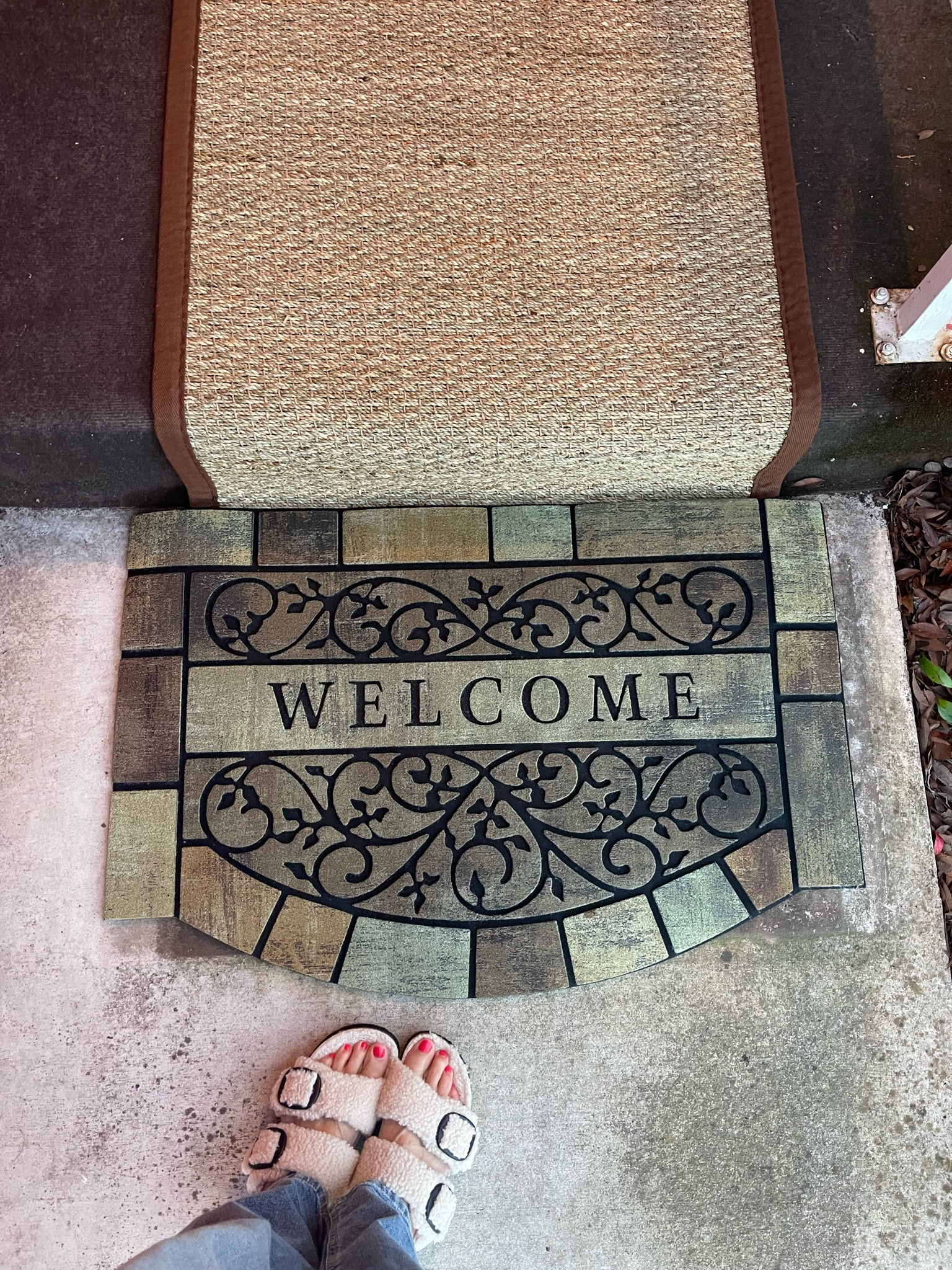 Who else needs to spruce up their front porch? This welcome mat is a great size, is weighty rubber, and looks very sophisticated. The seagrass runner I cannot say more good things about. It comes in several colors and I am obsessed. It is soft, bendable for stair cover, and has non-slip backing. 

#LTKfindsunder50 #LTKhome #LTKsalealert