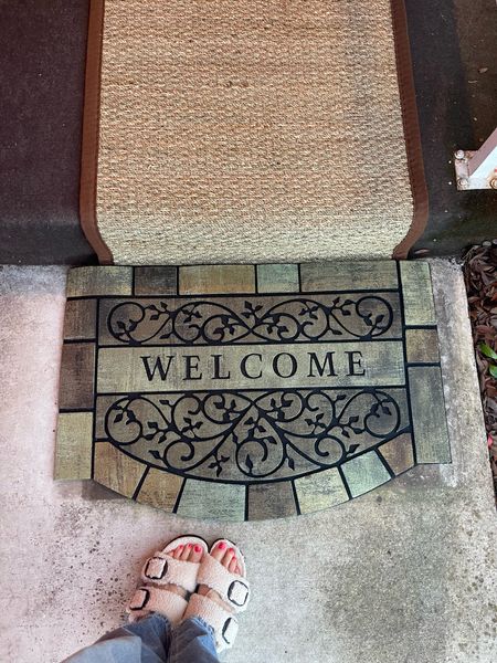 Who else needs to spruce up their front porch? This welcome mat is a great size, is weighty rubber, and looks very sophisticated. The seagrass runner I cannot say more good things about. It comes in several colors and I am obsessed. It is soft, bendable for stair cover, and has non-slip backing. 

#LTKfindsunder50 #LTKhome #LTKsalealert