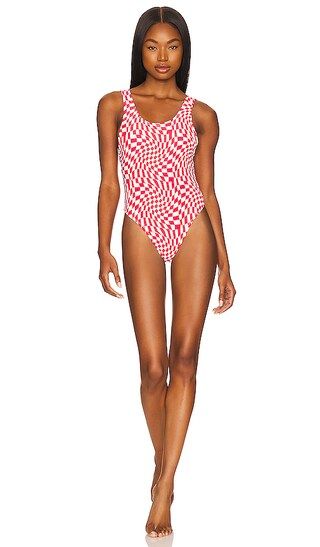 Showtime One Piece in Red Wave Cheque | Revolve Clothing (Global)