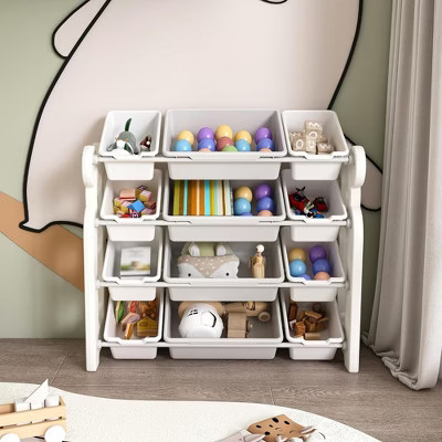 BABYYER Kids Toy Storage Cabinet, Multi-Functional Nursery Organizer with 12 Bins, Kids' Furniture Set for Playroom, Bedroom and Living Room | Target