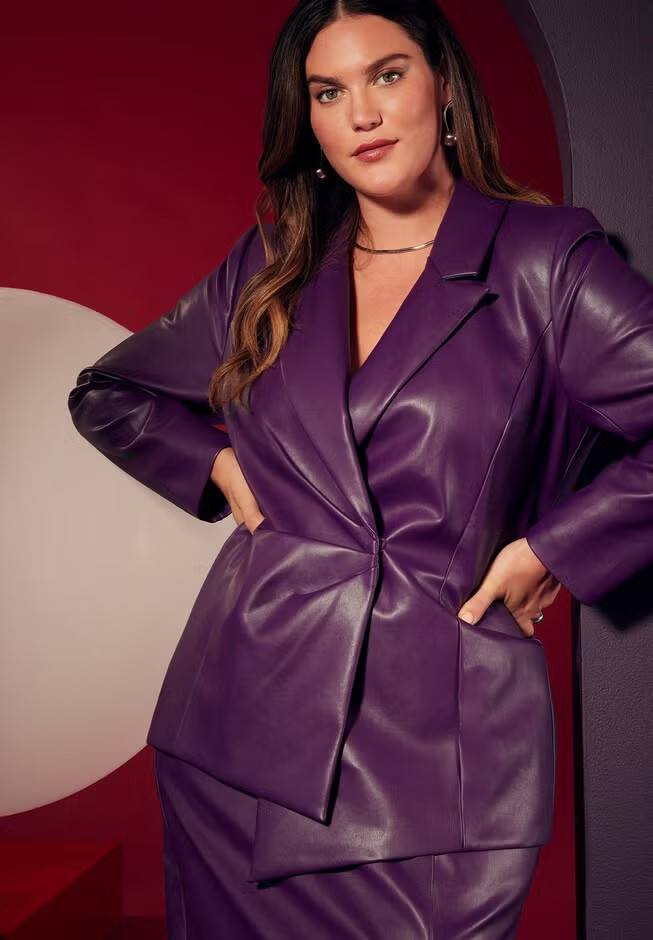 Faux Leather Asym Blazer | Eloquii