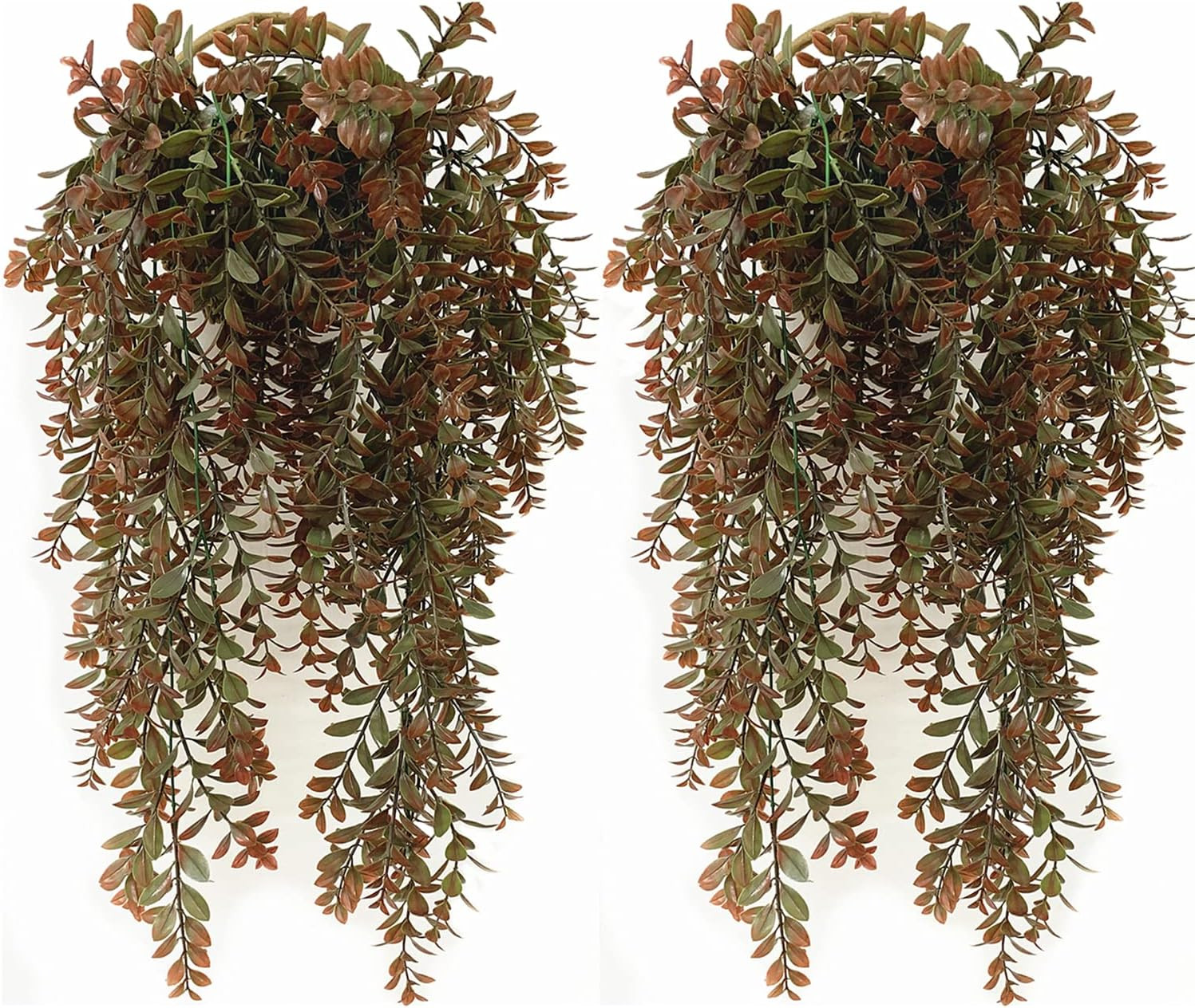 Artificial Hanging Vines, Faux Ivy Leaves Plastic Plants Greenery Fake Leaf Plant UV Resistant for Indoor Outdoor Garden Door Wall Baskets DIY Wedding Party Table Decoration Red Brown 4 Pack | Amazon (US)