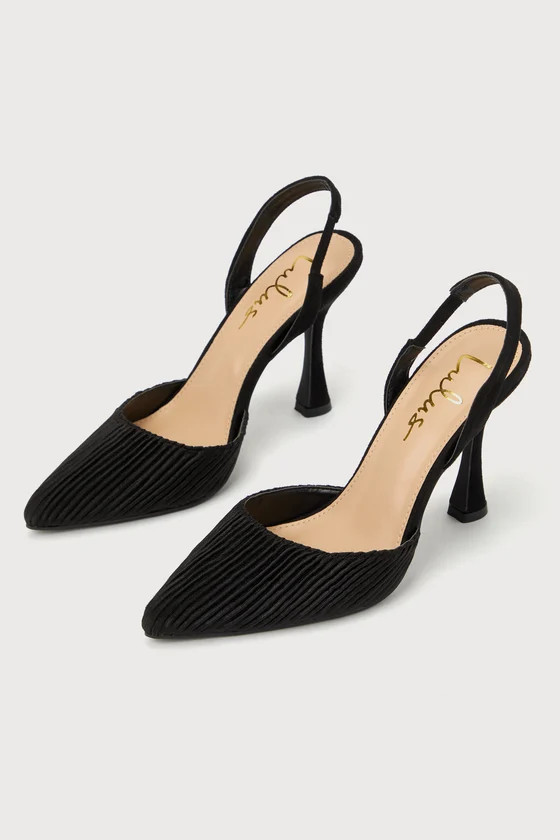 Rhoads Black Pleated Satin Pointed-Toe Slingback Pumps | Lulus