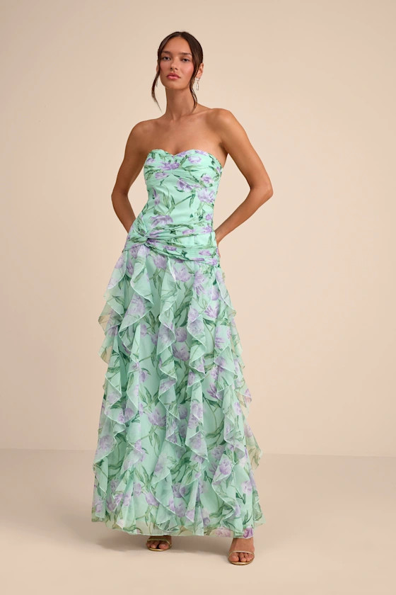 Danna Mint Multi Floral Ruffled Maxi Dress | green floral dress  | Lulus