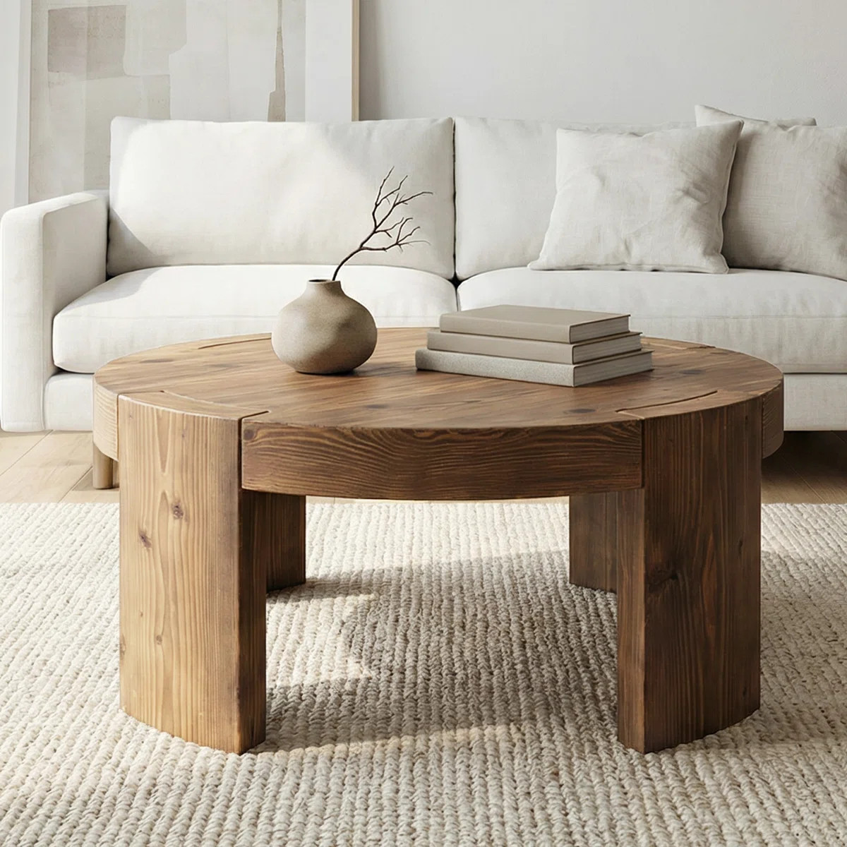 Rustic Brown Solid Wood Round 31.5-Inch Farmhouse Circle Center Cocktail Tea Coffee Table for Liv... | Wayfair North America
