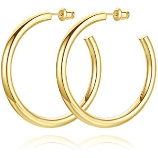 PAVOI 14K Gold Colored Lightweight Chunky Open Hoops | Gold Hoop Earrings for Women | Amazon (US)