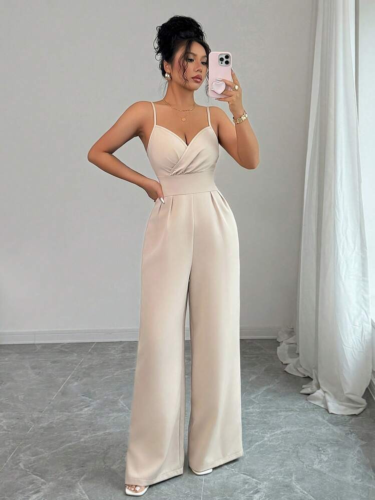 Selianne Women Elegant Minimalist Solid Color Sling Waist Jumpsuits | SHEIN