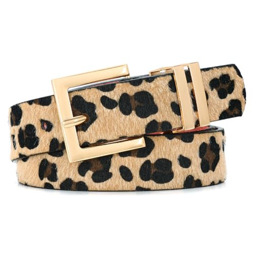 SANSTHS Women's Leather Belt for Jeans Pants Dresses Fashion Ladies Belt Square Gold Buckle Waist Belt for Women,Leopard,M | Amazon (US)