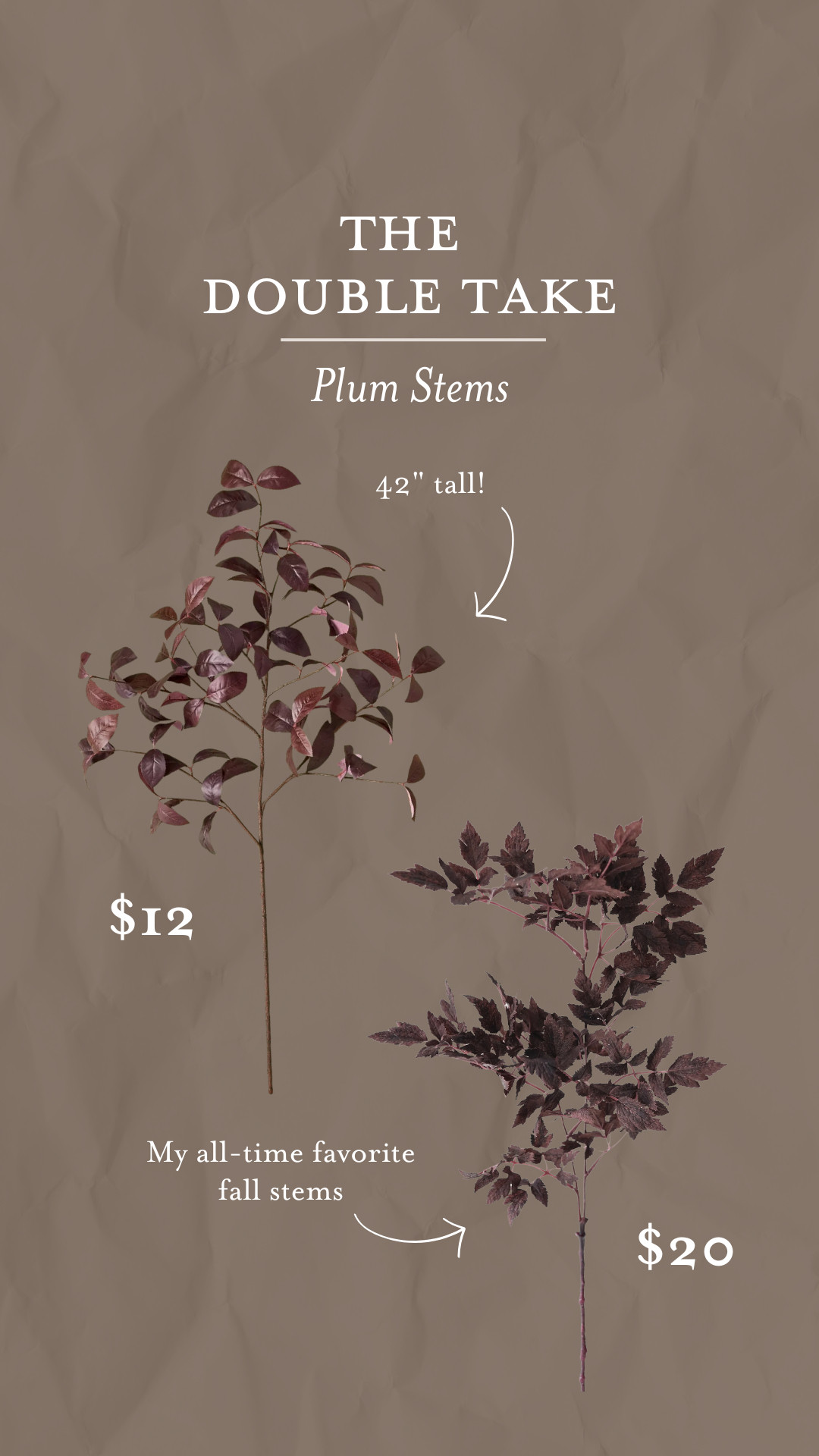 Double Take: Plum Stems
These plum stems from Afloral are some of my favorites to pull out every fall. Just saw that Target has a very similar look too! 

 #LTKSeasonal #LTKHome #LTKFindsUnder50
