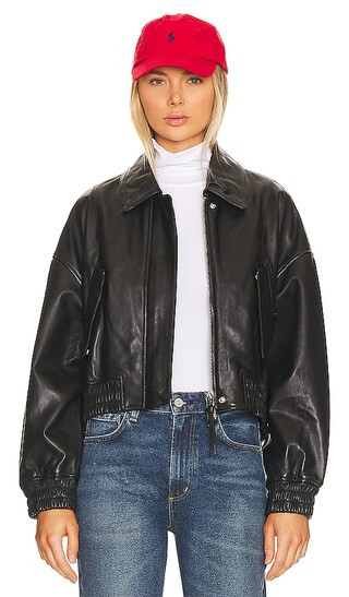Bella Leather Bomber in Black | Revolve Clothing (Global)