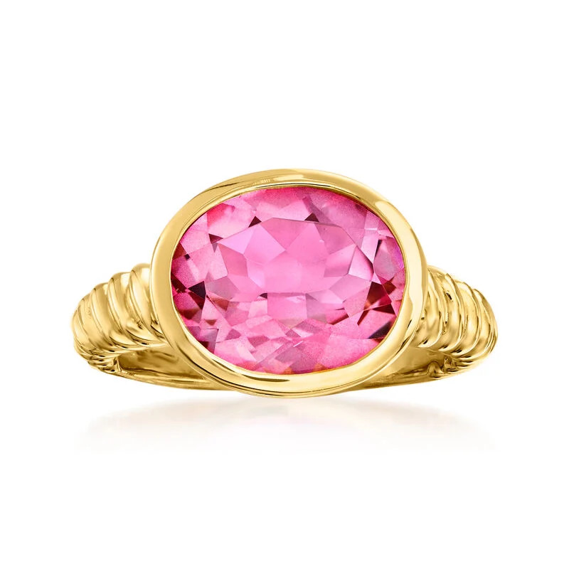 6.30 Carat Pink Topaz Ring in 18kt Gold Over Sterling. Size 5 | Ross-Simons