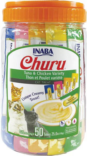 Inaba Churu Tuna & Chicken Puree Variety Pack Grain-Free Lickable Cat Treat, 0.5oz tube, pack of ... | Chewy.com
