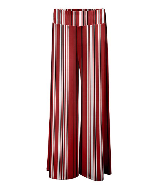 Lily Women's Casual Pants RED - Red & White Stripe Palazzo Pants - Plus | Zulily