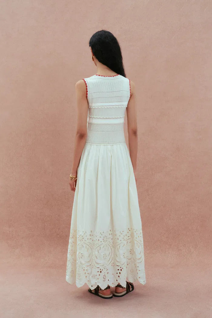 Charlie Mix Media Hand-Embroidered Trim Dress in Cotton-Cashmere and C | Fabrique