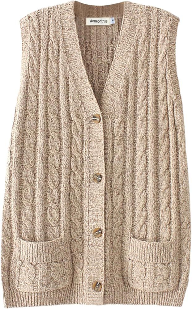 Women's Sweater Vest Sleeveless Button Down Knitted Cardigan Outwear with Pockets | Amazon (US)