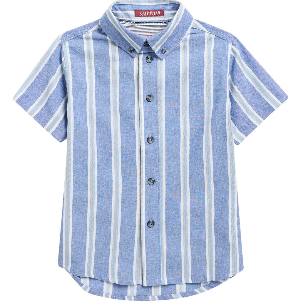 Sovereign Code Kids' Delaney Short Sleeve Button-Up Shirt in Blue/Woody Stripe at Nordstrom Rack, Size 4 | Nordstrom Rack