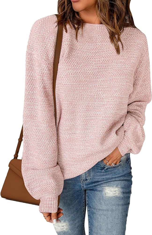 Sucolan Oversized Sweaters for Women Heathered Long Sleeve Crew Neck Pullover Knit Sweater Casual... | Amazon (US)